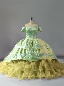 Hot Selling Ball Gowns Sleeveless Yellow Green Quinceanera Gown Chapel Train Lace Up