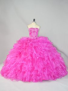 Comfortable Organza Sleeveless Sweet 16 Dresses Court Train and Beading and Ruffles