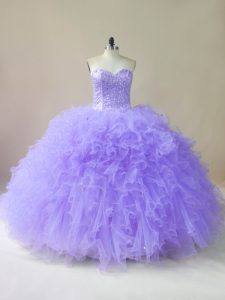Charming Lavender Quinceanera Dresses Sweet 16 and Quinceanera with Beading and Ruffles Sweetheart Sleeveless Lace Up