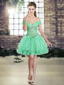 Ball Gowns Prom Evening Gown Apple Green Off The Shoulder Tulle Sleeveless Mini Length Lace Up