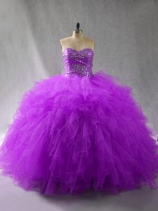 Charming Sweetheart Sleeveless Lace Up 15th Birthday Dress Purple Tulle