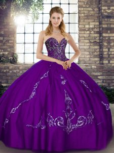 Colorful Purple Ball Gowns Sweetheart Sleeveless Tulle Floor Length Lace Up Beading and Embroidery 15th Birthday Dress