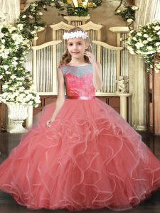 Scoop Sleeveless Tulle Little Girl Pageant Dress Lace and Ruffles Backless