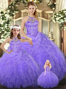 Romantic Floor Length Ball Gowns Sleeveless Lavender Quinceanera Dress Lace Up
