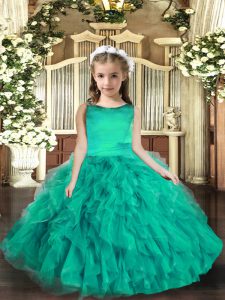 High Quality Turquoise Scoop Lace Up Ruffles Child Pageant Dress Sleeveless