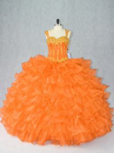 Cute Orange Straps Neckline Beading and Ruffles 15 Quinceanera Dress Sleeveless Lace Up