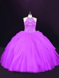 Purple Sleeveless Beading Quinceanera Gowns