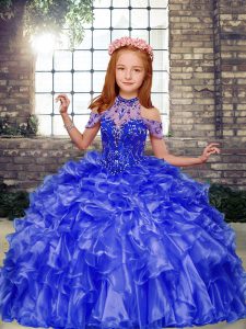 Floor Length Ball Gowns Sleeveless Blue Pageant Dress Toddler Lace Up