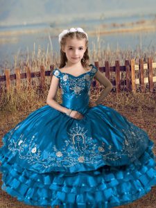 Custom Designed Sleeveless Embroidery and Ruffled Layers Lace Up Little Girl Pageant Dress
