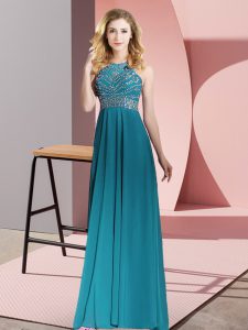 Teal Evening Dress Prom and Party with Beading Scoop Sleeveless Backless
