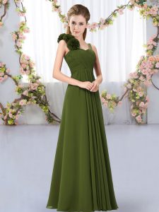 Olive Green Sleeveless Chiffon Lace Up Bridesmaid Dress for Wedding Party