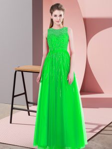 Classical Green Sleeveless Beading Floor Length Prom Dresses