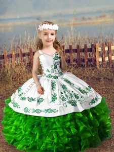 Most Popular Straps Sleeveless Organza Kids Formal Wear Embroidery and Ruffles Lace Up