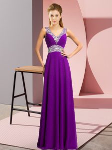 Floor Length Empire Sleeveless Purple Prom Party Dress Lace Up
