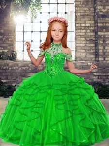 Stunning Lace Up Pageant Gowns For Girls Beading and Ruffles Sleeveless Floor Length