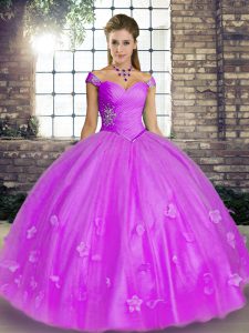 Ball Gowns Quinceanera Dresses Lavender Off The Shoulder Tulle Sleeveless Floor Length Lace Up