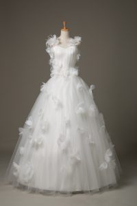 Gorgeous Tulle Sleeveless Floor Length Bridal Gown and Hand Made Flower