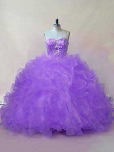 Lavender Ball Gowns Tulle Sweetheart Sleeveless Beading and Ruffles Lace Up 15th Birthday Dress
