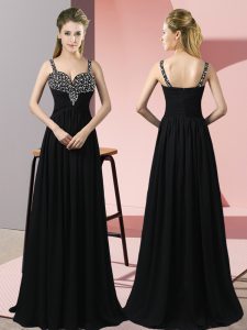 Custom Fit Straps Sleeveless Zipper Prom Evening Gown Black Chiffon