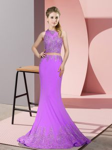 New Style Lavender Mermaid Beading and Appliques Zipper Satin Sleeveless