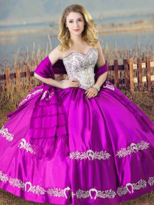 Designer Sleeveless Floor Length Embroidery Lace Up Sweet 16 Quinceanera Dress with Purple