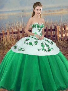Sophisticated Tulle Sweetheart Sleeveless Lace Up Embroidery and Bowknot 15 Quinceanera Dress in Green