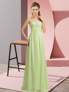 Fashionable Yellow Green Prom Gown Prom and Party and Military Ball with Beading Sweetheart Sleeveless Lace Up