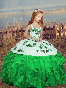 Green Organza Lace Up Pageant Dress Womens Sleeveless Floor Length Embroidery