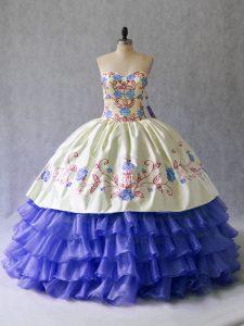Cute Blue Sweetheart Lace Up Beading and Embroidery Quinceanera Gown Sleeveless