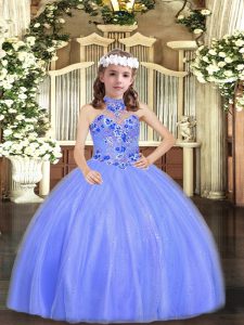 Blue Ball Gowns Appliques Pageant Dress for Girls Lace Up Tulle Sleeveless Floor Length