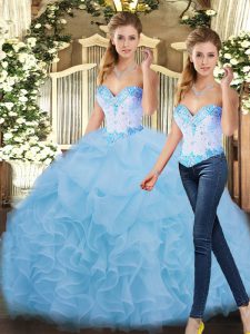 Gorgeous Blue Sweetheart Lace Up Beading and Ruffles Quinceanera Dress Sleeveless
