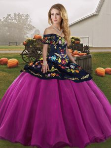Fuchsia Sleeveless Embroidery Floor Length 15th Birthday Dress
