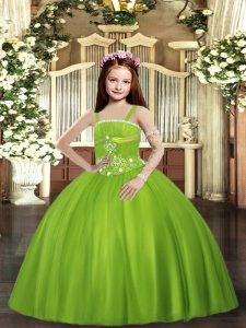Olive Green Sleeveless Beading Floor Length Pageant Dress for Womens