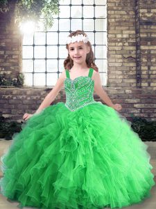 Tulle Straps Sleeveless Lace Up Beading Child Pageant Dress in