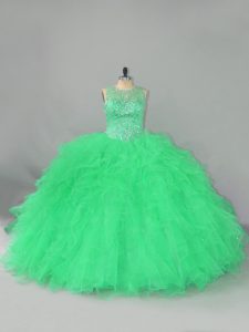 Eye-catching Turquoise Scoop Neckline Beading and Ruffles Sweet 16 Quinceanera Dress Sleeveless Lace Up