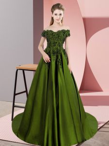 Sophisticated Floor Length Olive Green Quinceanera Dress Off The Shoulder Sleeveless Zipper