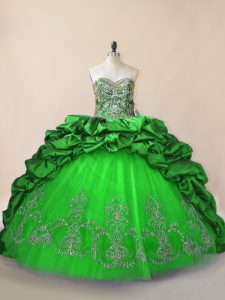 Green Sweetheart Lace Up Beading and Pick Ups Sweet 16 Quinceanera Dress Brush Train Sleeveless