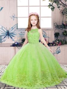 Charming Sleeveless Backless Floor Length Lace and Appliques Little Girl Pageant Gowns
