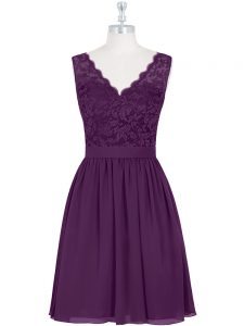 Lace Prom Dresses Purple Zipper Sleeveless Mini Length
