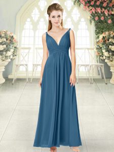 Fancy Ankle Length Blue Homecoming Dress V-neck Sleeveless Backless