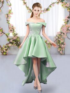 High Low A-line Sleeveless Green Wedding Party Dress Lace Up