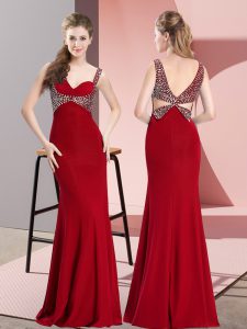 Red Homecoming Dress Prom and Party and Military Ball with Beading Straps Sleeveless Backless