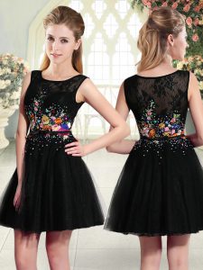 Black Sleeveless Mini Length Beading and Embroidery Side Zipper Prom Evening Gown
