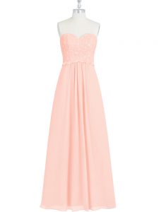 Pink Empire Lace and Appliques Dress for Prom Zipper Chiffon Sleeveless Floor Length