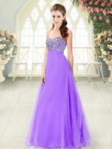 Lavender Sleeveless Tulle Lace Up Prom Gown for Prom and Party