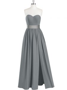 Ideal Sleeveless Chiffon Floor Length Zipper Prom Gown in Grey with Belt