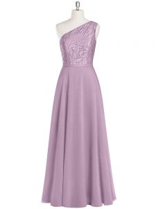 Artistic Purple Column/Sheath One Shoulder Sleeveless Chiffon Floor Length Zipper Lace Going Out Dresses