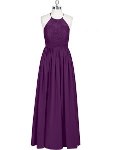 Captivating Floor Length A-line Sleeveless Eggplant Purple Prom Gown Zipper