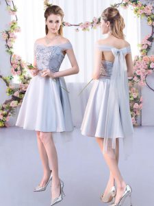 Knee Length A-line Sleeveless Silver Court Dresses for Sweet 16 Lace Up
