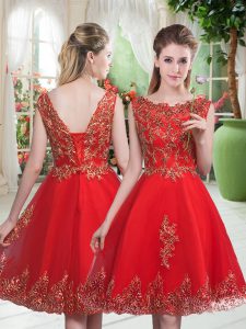 Knee Length Lace Up Prom Party Dress Red for Prom and Party with Beading and Appliques